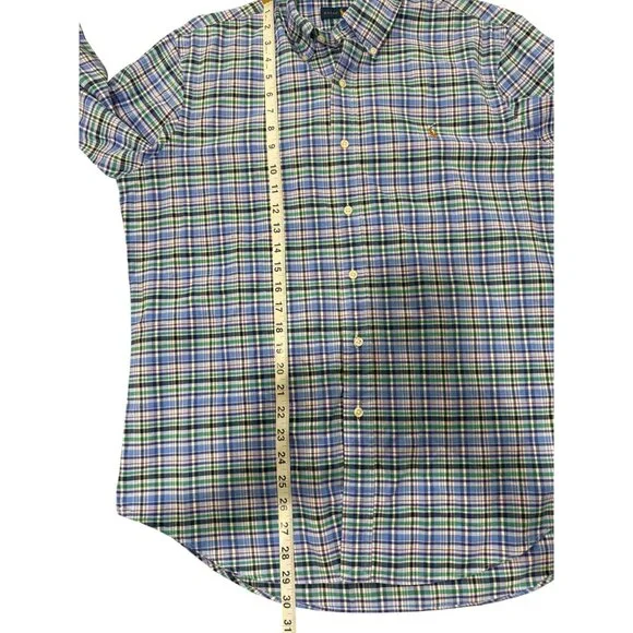 Ralph Lauren Mens Oxford Shirt Button-Up Plaid Long Sleeve Blue Green Size L - Picture 5 of 5